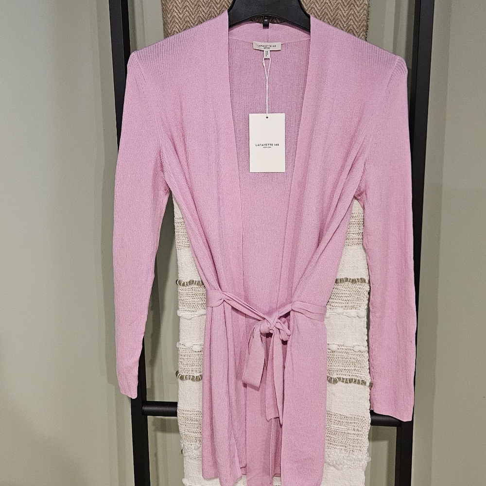 NEW! LAFAYETTE 148 NEW YORK Dahlia Belted Ribbed Knit Cardigan XS. - Picture 4 of 10